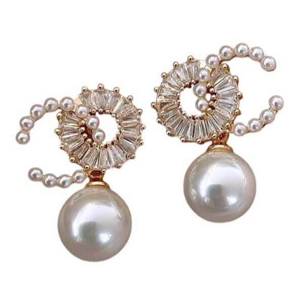 2/$24 Gold-Plated Pearl & Rhinestone Statement Earrings - Picture 3 of 7
